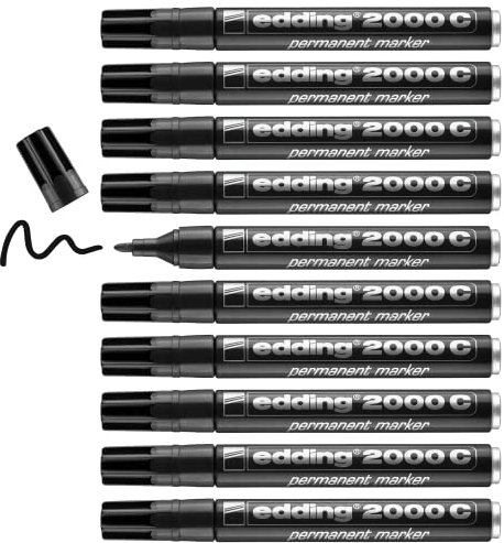 edding 2000 C Marqueur permanent - noir - 10 stylos - pointe ronde 1,5-3 mm - sèche vite - résiste à l'eau et à l'essuyage - pour carton, plastique, bois, métal - marqueur universel
