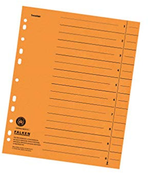 Original Falken 100er Pack Trennblätter. Made in Germany. Aus Recycling-Karton für DIN A4 orange Trennlaschen Trennblätter Ordner Register Kalender Blauer Engel