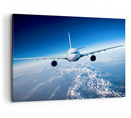 Bilder auf Leinwand 100x70cm Leinwandbild Flugzeug himmel wolken flug Groß Wanddeko Bild Schlafzimmer Küche Deko Wandbilder Dekoration Wohnzimmer Wall Decor Canvas Wand Kunstdruck Art AA100x70-2723