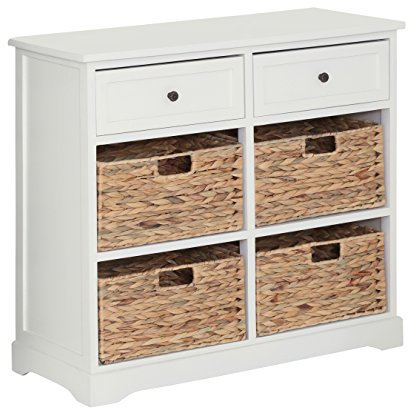 Premier Housewares Vermont Kommode mit 2 Schubladen und 4 Körben, Elfenbein/Creme, MDF, Paulownia holz, Wvasserhyazinthe, cremefarben, 33x76x70