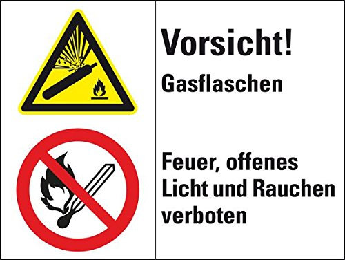 LEMAX® Kombischild mit Symbolen Vorsicht! Gasflaschen...,ISO 3864,Folie,200x150mm