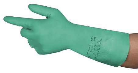 Ansell AlphaTec 37-675, Chemikalienschutzhandschuhe, Wasserdichte Sicherheitshandschuhe, Lebensmittel- und Reinigungshandschuhe, Latexfreie Schutzhandschuhe, Grüne Nitrilhandschuhe, 12 Paar, Gr. XL