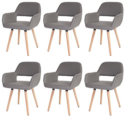 Mendler 6er-Set Stuhl HWC-A50 II - Kunstleder, Taupe-grau, helle Beine