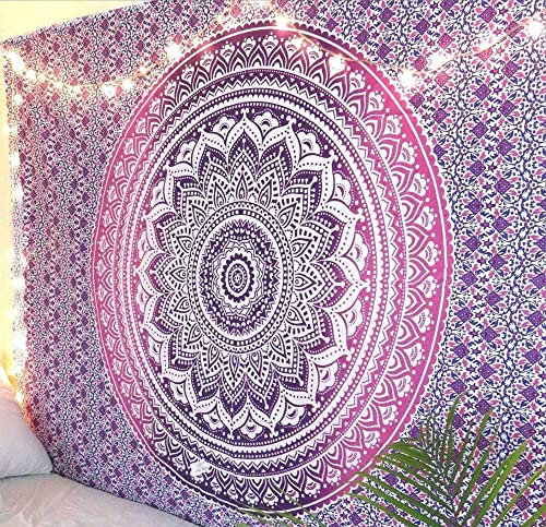 Rosafarbener Ombre Wandteppich 213 x 228 cm, dekorativer Hippie-Konigin-Mandala-Wandbehang, bohmischer indischer Schlafsaal, florale, asthetische Wandteppiche fur die Schlafzimmerdekoration