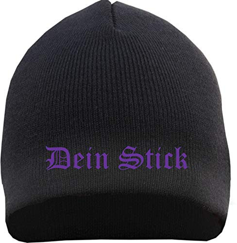 HB_Druck Beanie mit Wunschtext - Altdeutsch - Bestickt - Mütze Strickmütze Stickfarbe: lila