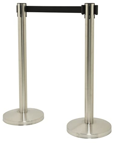 Securit RS-RT-LW-CH Absperrsystem RETRACTABLES - 2er Set, chrom/schwarz | Ausziehbares Band 2 m - Edelstahl verchromt - Innen und Außen