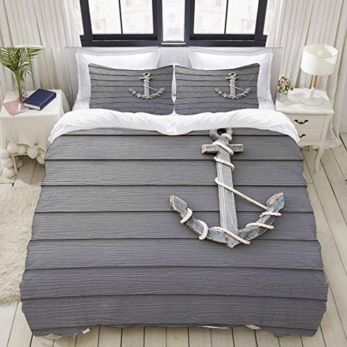 MOBEITI Bedding Bettwäsche-Set,Holz Anker mit dem Seil an der Wand Antik Navy Natur Abenteuer unter dem Motto Art,Mikrofaser Bettbezug und Kissenbezug - (200 x 200 cm)