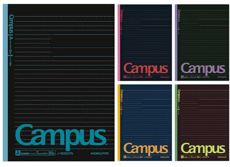 KOKUYO Campus Notizbuch, Dot A, 7 mm, liniert, Semi-B5, 30 Blatt, 30 Zeilen, 5 Stück, schwarze Farbe, limitierte Auflage, Japan Improt (NO-3CDATNX5)