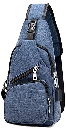 flintronic Brusttasche mit USB-Aufladung, Brusttasche Sling mit Verstellbarem, Rucksack Schultertasche für Männer (einschließlich 1 * USB-Kabel) - Blau