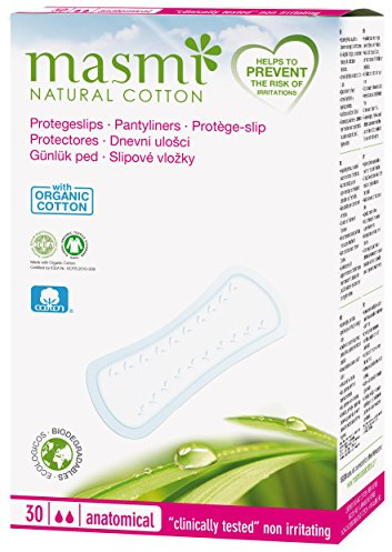 Masmi Anatomische Slipeinlagen aus Bio-Baumwolle für Lichtentladung, hypoallergen, biologisch abbaubar, frei von Parfüm, Viskose, Viskose, Chlor und Dioxinen (24)