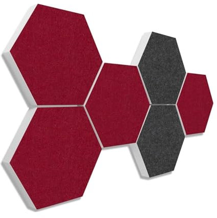 platino24 Akustikpaneele 6 Elemente Colore Waben Ø 30 cm Bordeaux + Anthrazit I Schallabsorber aus Basotect G+ mit Akustikfilz I Schalldämmung Wand & Decke I Akustikelement Wandpaneel