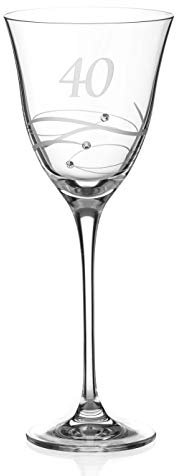DIAMANTE Verre à vin Swarovski 40e anniversaire – Verre à vin unique en cristal avec inscription « 40 » gravée à la main – orné de cristaux Swarovski