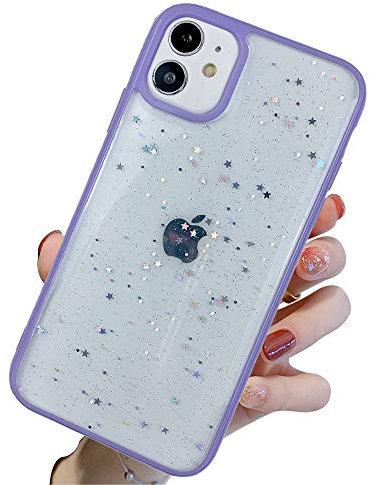 Emlivi hülle kompatibel mit iPhone 12 Mini Silikon HandyHülle, Süßes Bling Motiv Transparent Weich TPU Schutzhülle Funkeln Klar Design Liquid Ultra Dünn Case für iPhone 12 Mini, Lila Star