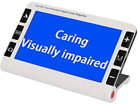 Full HD 7 Inch Portable Digital Video Magnifier Built-in 4G Memory, Dual Lens Design, 2X-32X Zoom & 19 Color Modes, AV/HDMI Output to TV, Electronic Curtain Function