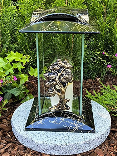 Grablampe Grablicht mit Baum Motiv Grablicht 27 cm H. Grabkerze Grabdekoration Grabschmuck Gartenlampe incl. Kerze.
