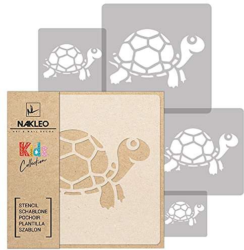 NAKLEO Schablonen Malen für Kinderzimmer, 5 Stück Set 9x9 bis 34x34cm Schildkröte Tier Reptil, Wiederverwendbare Kunststoff Malvorlage Raumdekoration, Basteln DIY Wand Möbel Papier Stoff