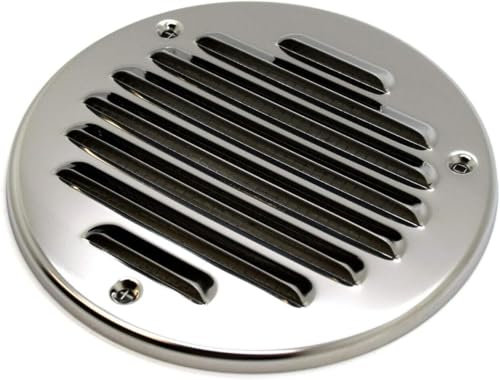 Chrome Louvred Wall Vent Grille with Flyscreen, Stainless Steel, Ø 125 mm / 5 Air Ventilation Duct Cover with Anti-Insect Mesh and Flat Back, Tough and Durable Metal