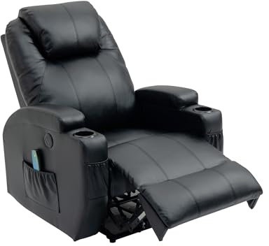 Thanaddo Fernsehsessel Elektrisch Relaxsessel Massagesessel mit Wärmefunktion und Vibration (Black-PU)