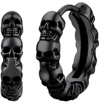 FaithHeart Schwarz Totenkopf Ohrstecker Punk Piercing Kreolen Ohrring Hip pop Ohrschmuck für Männer Jungen