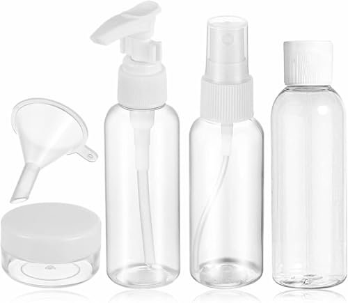 Travel Bottle Set Refillable Empty Clear Bottles Liquid Container Shampoo Lotion Toiletries Shower Bath Cosmetic Makeup Product Home Salon Essential Air Travel Size Travelling Accessory(Pack Of 5)