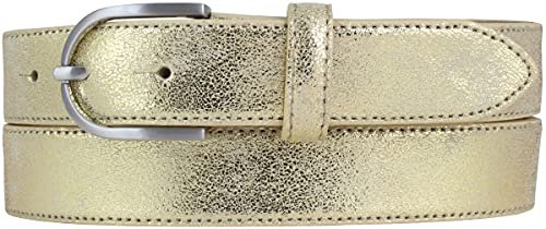 BELTINGER Damen-Gürtel in Metall-Optik 3 cm | Leder-Gürtel Metallic-Look für Damen 30mm | Metall-Ledergürtel mit runder Gürtelschließe | Gold 100cm