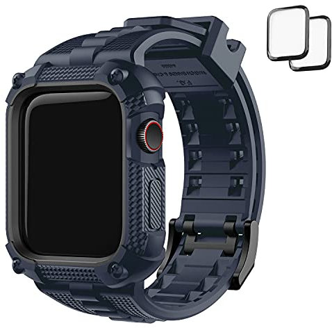 Fullmosa Compatible with Apple Watch Straps 41mm with Bumper Case for Men Women, TPU Rugged iWatch Strap with Screen Protector for Apple Watch Series 9/8/7, 41mm, Blue