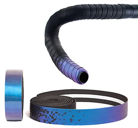 Lywencom Nastro per manubrio da bicicletta, confortevole antiscivolo e smorzante, traspirante, delicato tocco sfumato, in schiuma EVA, autoadesivo, con 2 tappi per barre(sfumatura blu-viola)