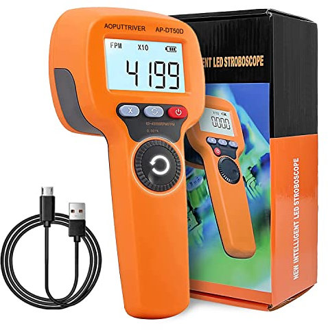 Digital Stroboskop Drehzahlmesser, AP-DT50D Handheld Stroboscope Digital Tachometer mit 60-49999 FPM Measure Motor Propeller, LED Flash Strobe Tester for Gear Print