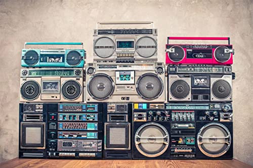 BELECO 8x6ft Fabric Vintage Radio Backdrop Boombox Retro 80s Background Back to 90s Old-Fashioned Amplifier Music DJ Antique Audio Loudspeaker Hip-Hop Disco Music Party Banner Photo Studio Props