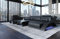 Ledersofa Calabria in U-Form als Sofa Landschaft mit Beleuchtung USB-Anschluss Kopfstützen (Ottomane rechts, Black)