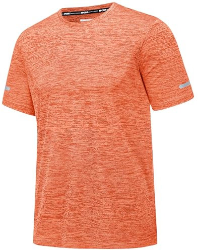 MAGCOMSEN Herren Outdoor Sportshirts Kurzarm T-Shirts Meliert Fitnessshirts Quick Dry Funktionsshirts Herren Leicht Sommer Shirt Atmungsaktiv Laufshirts mit Reflektierender Streifen Orange M