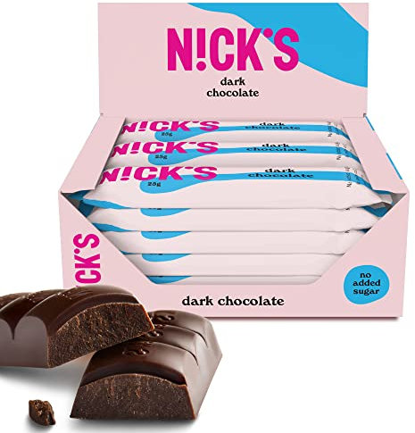 NICKS Barre Keto Chocolat Noir Sans Sucre Ajouté, Vegan, Sans Gluten, Sans Huile De Palme, Low carb |107 kcal,1g Net carbs (15 x 25g)