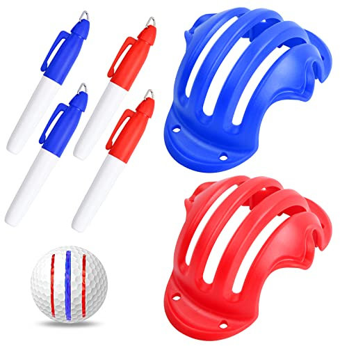 Joyan 2 Stück Golfballmarkierer Golfball Strichzeichnung Markierung, Golf Ball Liner Marker, Golfball Alignment Tool Liner Kugelmarkierung mit 4 Golfball Marker Stifte (Hohler Stil)