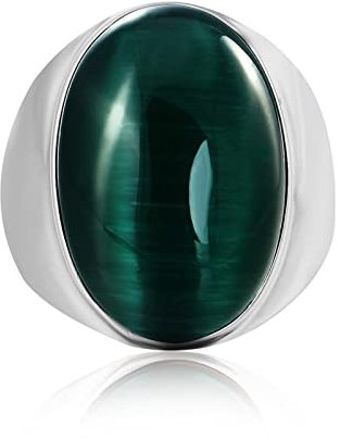 Aotiwe Ringe Männer Rocker, Eheringe Herren Silberring mit Grünem Ovalem Stein Edelstahl Größe 62 (19.7)