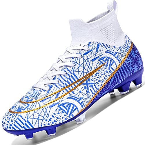 Donbest Fußballschuhe Herren Kunstrasen Fussballschuhe Kinder Jungen Stollen Spikes Cleats Outdoor Sport Football Schuhe Professionelle Trainingsschuhe Fg Ag,White EU35