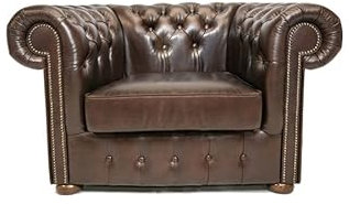 Chesterfield Sessel Klasse Leder | 2 bis 4 Wochen Lieferzeit (Cloudy Dark Braun)