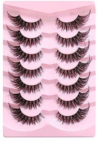 Wimpern Russian Strip Lashes Natural Look Eye Lashes False Lashes Wispy D Curly Fluffy 3D Effect Cat Eye Soft Fake Eye Lashes Pack 7 Pairs (Z-B)
