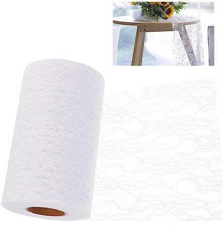 Tischläufer Spitze,15 cm x 22 m Reinweiß Tischläufer Hochzeit, zartes Tischband aus Spitze, Spitze Tischdecke, Edle Tischdeko für Hochzeit & Taufe, Festliche Dekoration für Besondere Anlässe