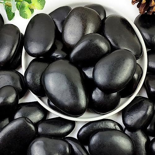 YISZM Ciottoli neri per piante, 2,3 kg, 5-7 cm, lucidi, naturali, grandi rocce fluviali per paesaggistica, pietre decorative riempitivi per vasi, acquari, giardino, esterni e interni, fai da te