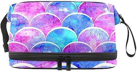 Make-up-Tasche für Damen, Kosmetiktasche,Helle Schuppen Formen abstrakt,Kosmetik-Organizer-Tasche,tragbare Reise-Make-up-Tasche