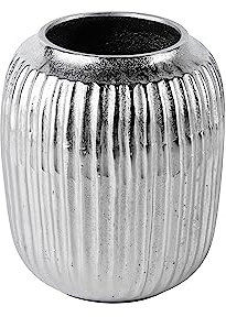 Vase Blumenvase für Kunstblumen, Gefäß Pokalvase Dekovase Pflanztopf Aluminium Silber, Deko Modern aus Metall, Wohnzimmer und Küche 19 cm