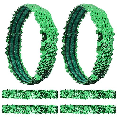 GORGECRAFT 12-Teiliges Pailletten-Stirnband Elastisch Leuchtend Dehnbar Glitzernd Modisch Verstellbares Haarband Zubehör-Set Für Damen Sport Tanz Party Teams Geschäft (Grün)