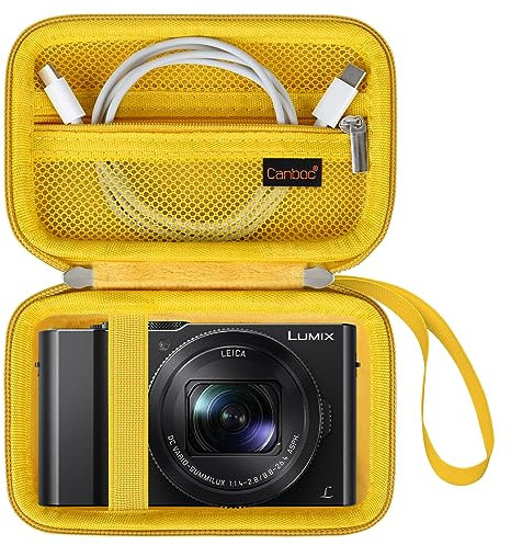 Canboc Tragetasche für Panasonic LUMIX DC-TZ99E/LX10/ZS80/ZS100/ZS70/ZS200/ZS60 4K Digitalkamera, Point and Shoot Kameratasche, Reißverschluss Mesh Tasche passt USB Kabel, Batterien, Gelb