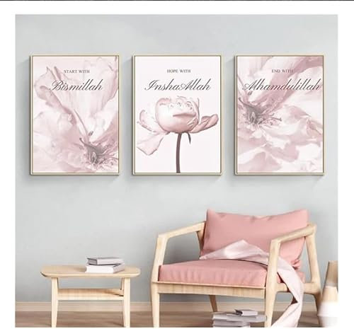 UEHVVF Rosen Poster 3 Stück Set, Rosa Rosen Wandbilder, Moderne Drucke Rahmenlose Bilder Sets Wohnzimmer Wanddekoration (gepudert (mit Make-up),40 * 60CM)