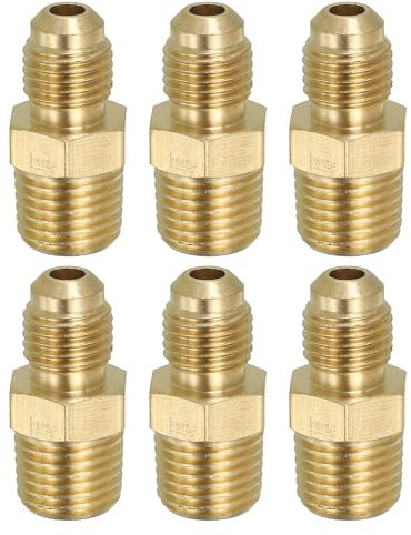 PATIKIL Adattatore Filettato in Ottone per Tubi, Nippli Esagonali, 6 Pezzi 1/4 Flare Sae x 1/4 Npt Maschio, con nettori per Linee d'Acqua Maschio-Maschio