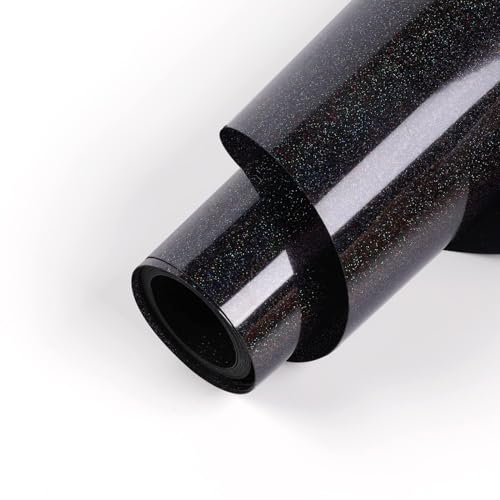 HTVRONT Black Glitter Heat Transfer Vinyl - 12 x 5FT(30.5x152CM) Black Glitter HTV Vinyl for T-Shirts, Black Glitter Iron on Vinyl for All Cutter Machine(Black Glitter )