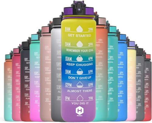 HOMEEX 1 Litre Water Bottle Motivational Fitness Sport Water Bottles with Straw & Time Maker, BPA-free Plastic Drink Bottle 1l Design for,Gym (Blue & nPink)