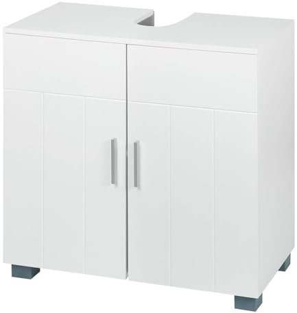 Primal Internet GmbH Waschbeckenunterschrank Holz in Weiß 60 cm | Waschtischunterschrank freistehend | Badezimmer Unterschrank Waschbecken