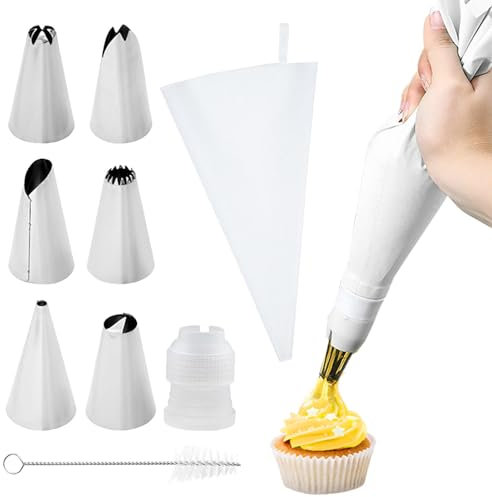 Kit de 9 Décoration De Gâteaux, 6 Douilles Différentes Patisserie en Acier Inoxydable, Poche a Douille Patisserie, Facile à Nettoyer, pour Décoration de Cupcake et Muffins Gâteaux