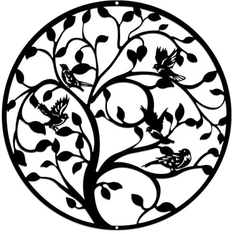 ONNIJUN Tree of Life Metal Wall Art, 30CM Black Wall Decor Sculpture Silhouette Round Plaque Artwork Wall Hanging Decoration for Indoor Outdoor Home Garden